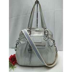 Coach Poppy Light Gray Leather 65th Anniversary Zipper Crossbody Shoulder Bag